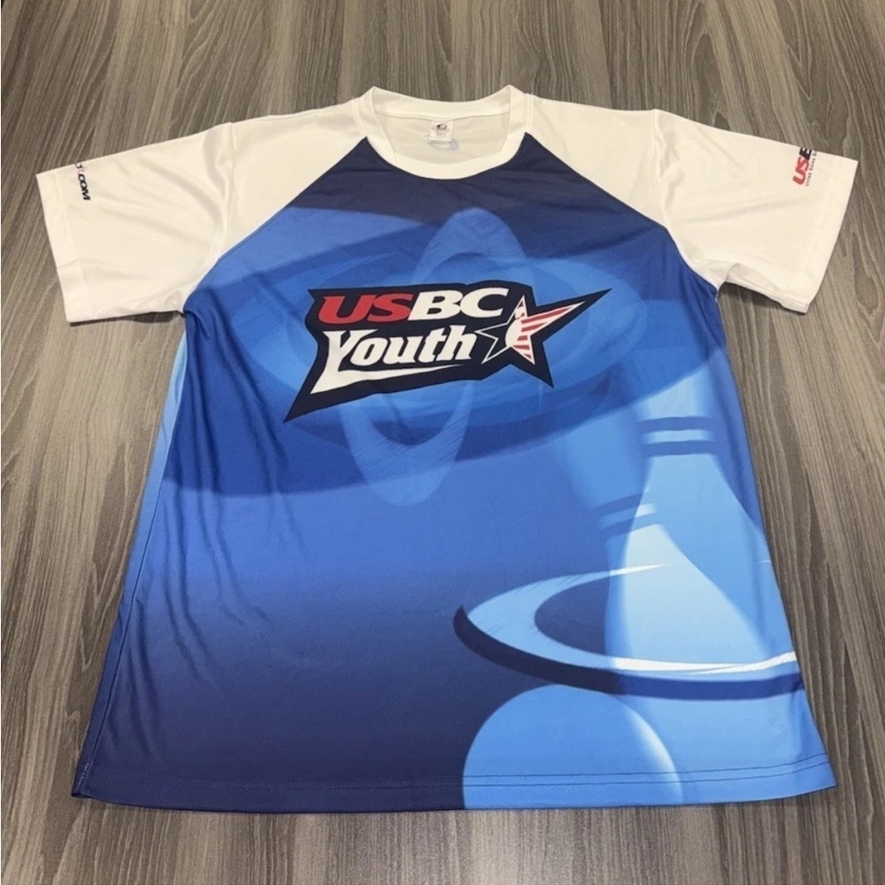 USBC Youth Bowling Jersey Shirt Men’s Blue and White Size (L) Large